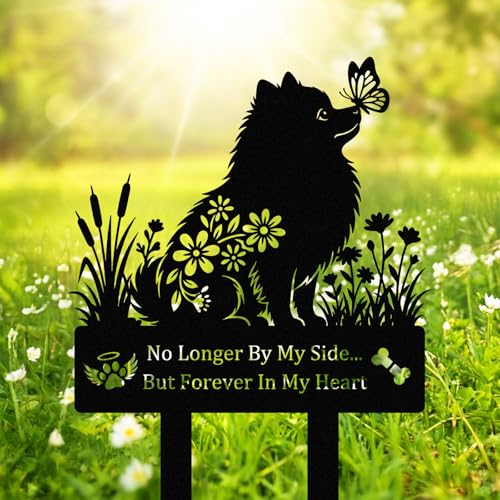 Pomeranian Grave Marker for Dog Cemetery, Metal Yard Memorial, Garden Stake Decoration for Loss of Pet
