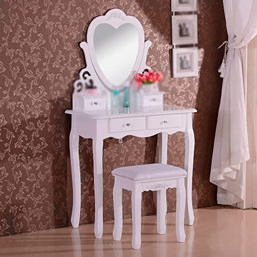 Irdfwh Wood Dressing Table With Chair And 4 Drawers White Vanity Table Makeup Desk Bedroom Furniture For Girls Women #TOP2