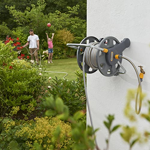 HOZELOCK - Compact Hose Reel 25m (ø 12.5 mm) : Integrated Handle, Supplied with 25m of Multi-purpose Hose, Fittings and Nozzle, Max. Capacity 30m [2471R0000]