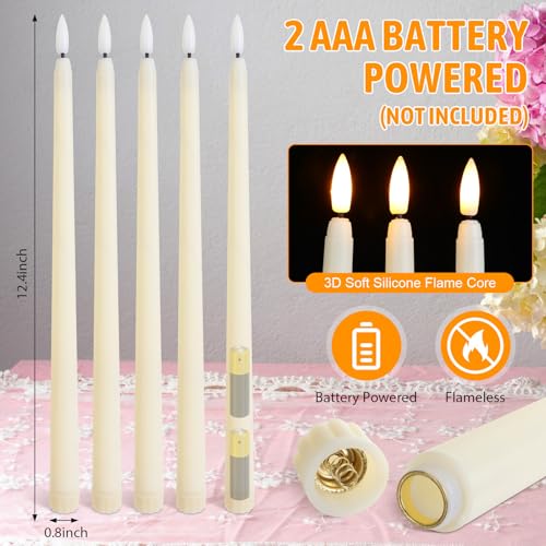 Image of Baquler 100 Pcs Flameless Taper Candles Battery Operated Bulk 12.4 Ivory LED Taper Candles Flickering LED Candlesticks for Wedding Advent Halloween Christmas Party Decor