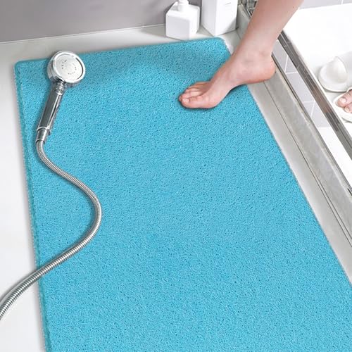 Image of godehone Shower Mats Non Slip Without Suction Cups, PVC Loofah Bathroom Mats, Loofah Mats for Shower and Bathroom, Quick Drying, 15.7× 36 Inch, Turquoise Blue