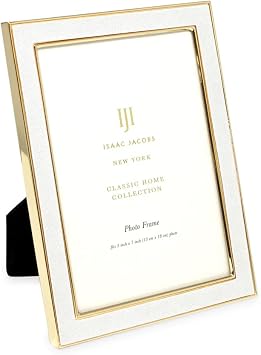 Isaac Jacobs 5x7 White Leather w/Gold Metal Picture Frame with Easel