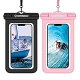 OMMOIRAI Lanyard Waterproof Phone Pouch For Beach, Universal Under Water Proof Case for Iphone 13 12 11 Pro Max Xs Xr X Se 8 7 6 6s Samsung Galaxy S9 S7 J7, Ipx8 Cell Phone Dry Bag (Black&Pink)2 Pack