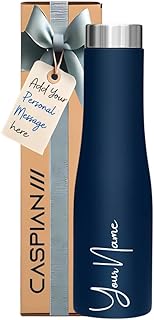 CASPIAN /// Aqua Customised Stainless Steel Water Bottle 1L, Blue with Logo Print - Personalised Water Bottle with Your Na Price In India