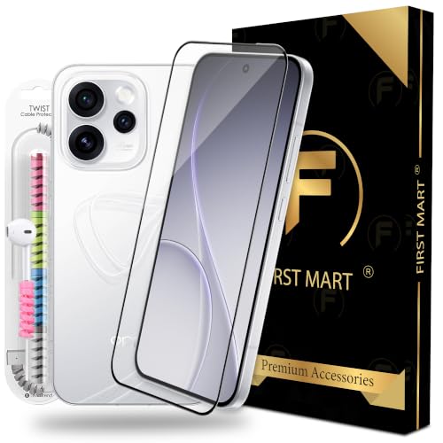 Image of FIRST MART Tempered Glass for Oppo Reno 15 Pro Mini, 9H 0.3 mm Full-Glue Screen Protector with Cable Protector, 3D Edge-to-Edge, HD Clear, Case-Friendly, Black, Pack of 1