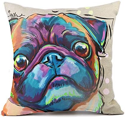 Redland Art Cute Pet Bulldog Dog Pattern Throw Pillow Covers Linen Cushion Cover Cases Pillowcases Sofa Home Decor 18”x 18”Inch 45cm