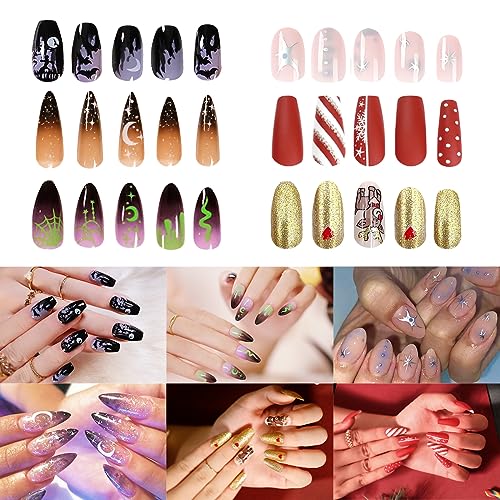 Uñas a Presión,6 Paquetes(144 Piezas) De Uñas Postizas Con Pegatinas De Pegamento,Uñas Acrílicas De Cubierta Completa De Ataúd Uñas Para Mujeres Y Niña