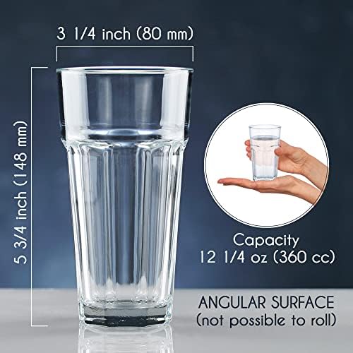 CRYSTALIA Premium Drinking Glasses Set of 6 Tall Glass Tumbler 360ml Lead Free Water Glasses, Heavy Base Highball Glass Water Tumblers, Cocktail, Milkshake, Milk, Iced Tea, Soda Glasses Juice Glasses
