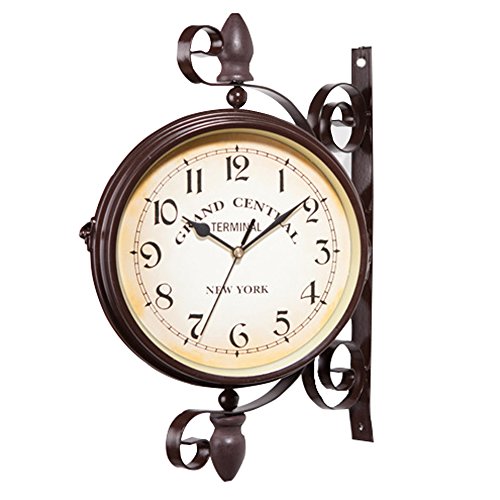 Oriental riverkit Horloge de Gare Double Face, Horloge de Gare Pendule Murale Double Face Style Rétro Elégante Idéal pour Maison, Jardin, Terrasse 38 * 37cm...