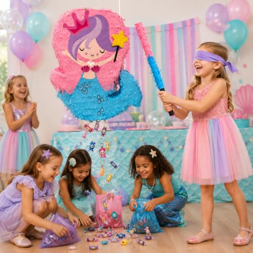 Image of Wanna Party 3D Mermaid Tail Pinata /Khoibag for Girls Mermaid Pinata Birthday Decorations, Pinata for Underwater Theme,Summer Theme Parties Game Candy Holder Accessories-Great 3D Hanging Decoration