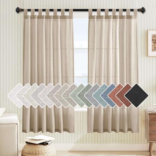 H.VERSAILTEX Linen Curtains Natural Linen Blended Tab Top Window Treatments Panels Drapes for Living Room / Bedroom, Elegant Energy Efficient Light Filtering Curtains (Set of 2, 52in x 72in, Angora)