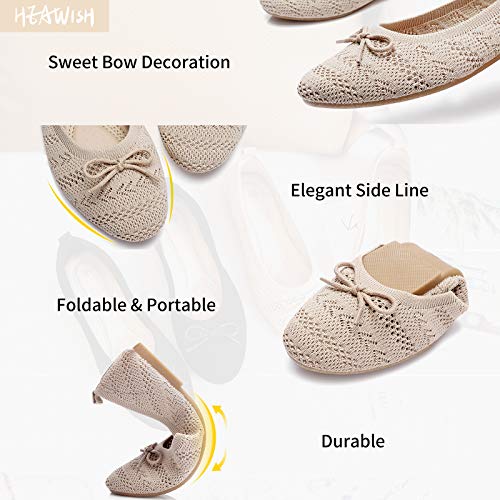Heawish Women’s Flats Shoes Comfortable Black Beige Flats Crochet Lace Mesh Round Toe Slip On Casual Ballet Flats Dress Shoes(Beige, Us8) #TOP2