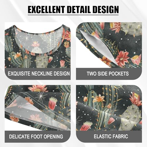ALAZA Cactus Flowers Stars Pajama Set Short Sleeve Sleepwear Soft Lounge Nightwear4