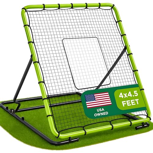 Baseball Rebounder Net 4x4.5 Ft Pitchback Trainer Bounce Back Fielding Net for Baseball and Softball Rebound Solo Practice with 3 Ball Return Angles