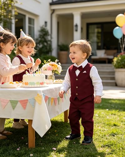 Image of SANGTREE Boys Suit Cotton Linen Formal Set Baby Boy Dress Clothes Gentleman Wedding Ring Bearer Outfits, 3 Months - 9 Years