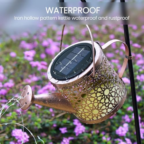 Solar Lights Outdoor Decorative, Metal Watering Can Lights Waterproof, Small Hanging Garden Decor Yard Outside Patio Lawn, Gifts for Mom Grandma Women Birthday(Warm White) - 5