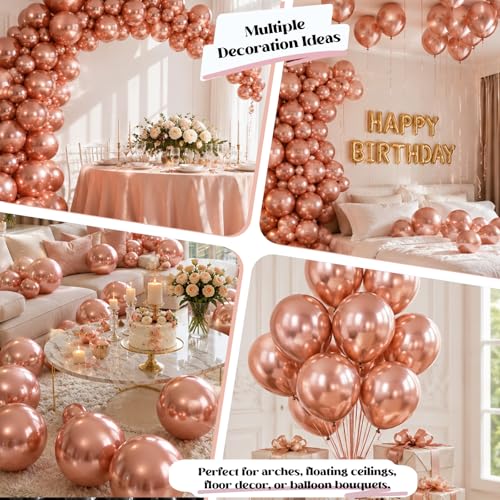 Image of Togvu Rose Gold Balloons, 50Pack 12 Inch Chrome Rose Gold Latex Party Balloons for Birthday Bridal Baby Shower Wedding Graduation Party Decorations Supplies
