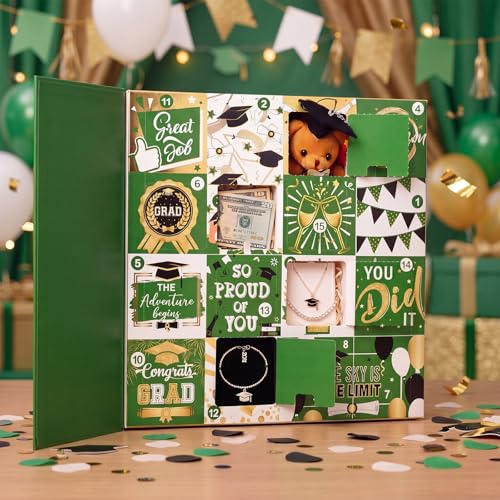 FunooFuno Graduation Advent Calendar Gift Box 16 Days Fill It Yourself Empty Gift Box Empty DIY Graduation Countdown Calender for Graduates Her Him High School College(Green)
