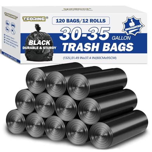 Image of 30-35 Gallon Trash Bags Unscented, 32'' x 37'', Black, 120 Count | Large 30+ Gal Garbage Bag,Plastic Can Liners,Fit 112 - 131 Liter Bins,Multipurpose for Home,Commercial Use,Yard Waste,Bulk