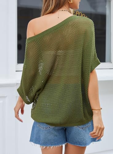 Image of Dokotoo Womens Floral Fashion Summer Tops 2026 Short Sleeve Crochet Sweaters Swimsuit Cover Ups Lightweight Knit Pullover