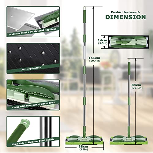 Masthome Wischmopp Bodenwischer mit Teleskopstiel und 4 Doppelseitig Wischpads.Mit Einer Stiellänge...