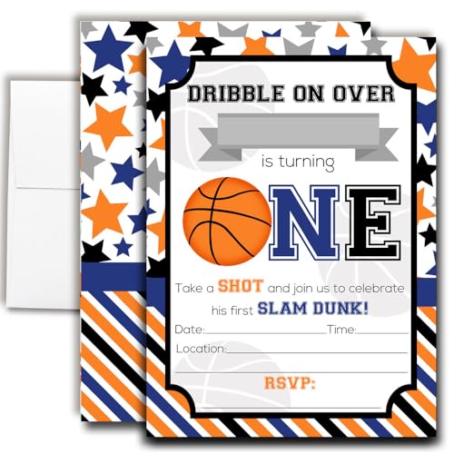 Cartes invitation premier anniversaire basketball 12.7x17.8cm lot 20