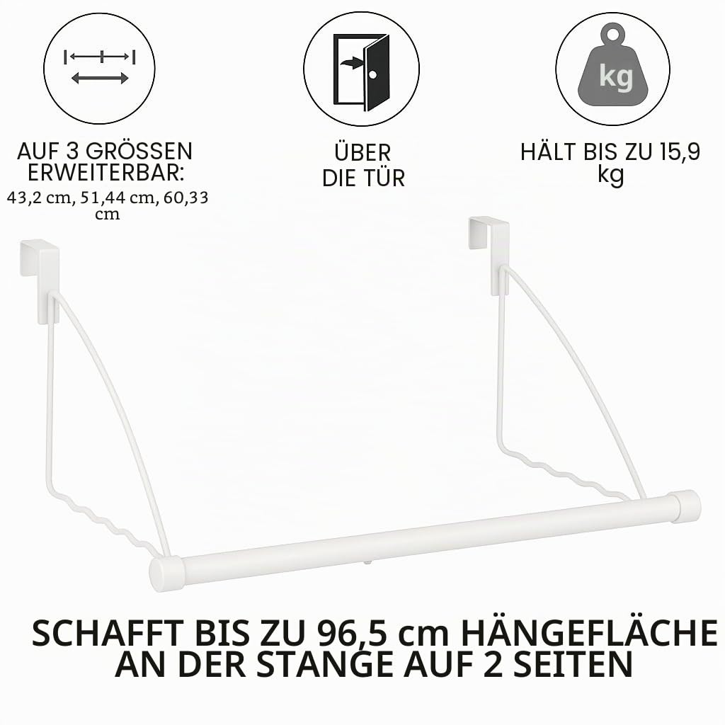 HOLDN’ STORAGE Türhaken Türgarderobe Kleiderbügel für Kleidung Badezimmer Türhaken zum Aufhängen von Kleidung & Handtüchern über der Tür Wäscheständer Weiß
