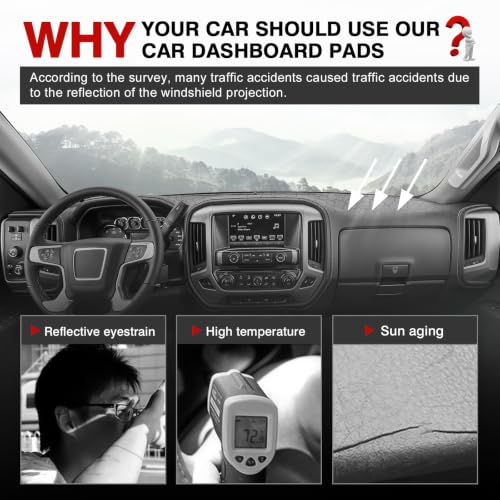 Image of Autorder Gray Dashboard Cover Mat for 2014-2018 Chevy Chevrolet Silverado /GMC Sierra 1500, 2015-2019 Silverado /GMC Sierra 2500HD 3500HD Accessories Dash Cover Upgrade Polyester Dash Mat