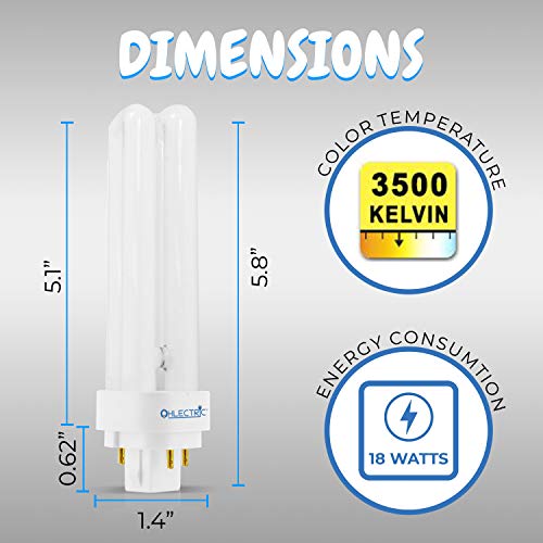 Ohlectric 18-Watt Fluorescent Lamps With End-Of-Life Protection - G24Q-2 Base Light Bulb - Double Tube Compact Fluorescent Lamps - 12,000 Hours Average Rated Life - 3500K Color - Pack Of 4 - Ol-41943 #TOP2