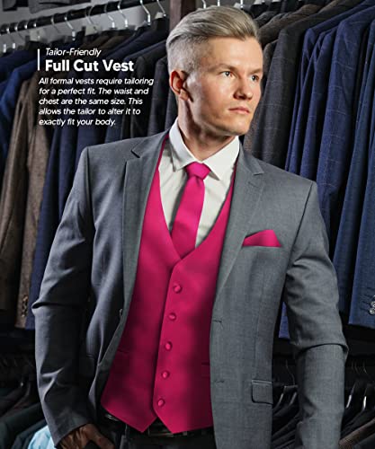Vittorio Farina Solid Hot Pink Suit Vest For Men Set Of 4 - Vest, Tie, Bow Tie & Pocket Square (Xl) #TOP2