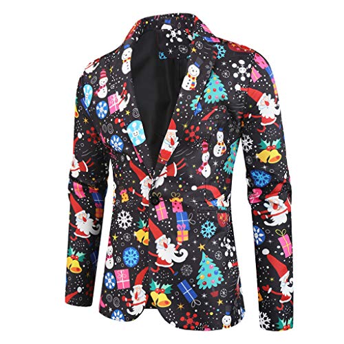 jin?Co Ugly Christmas Blazer Men in Different Prints Slim Novelty Santa Jacket Festival Costume Suit Coat