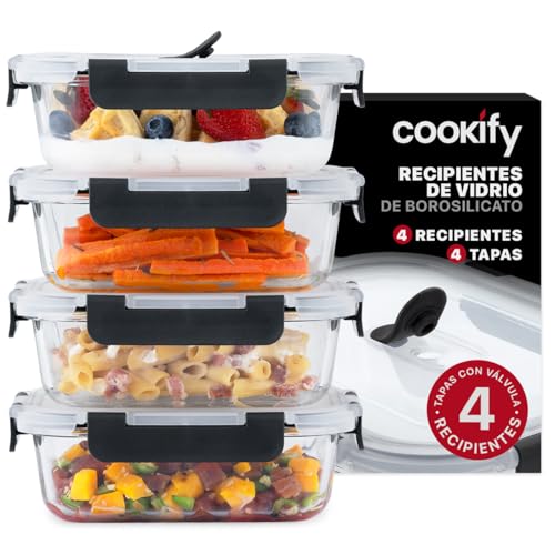 La Mejor Lista de Recipiente con tapa - los más vendidos. 49 Cookify Set Recipientes de Vidrio con Tapa Hermética, Sin BPA, Contenedores para Lunch, Refractarios Aptos Microondas, Horno, Congelador Meal Prep, Juego 4 Recipientes (8 piezas)