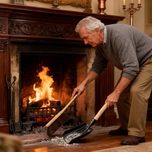 Pelle pour manche en bois et ensemble balai pour poêle à bois et foyer