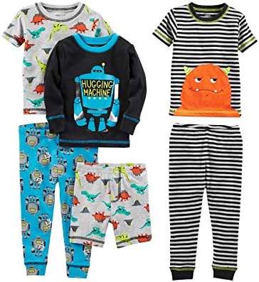 Simple Joys by Carter's Boys' 6-Piece Snug-Fit Cotton Pajama Set, Dinosaur/Monster, 7