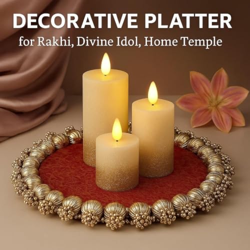 Image of SATYAM KRAFT 6 Pc Handmade Jhumki Platter (10 Inch) with Gota Patti & Golden Moti | Ganpati Decoration Setup For Home, Festive Home Decor, Pooja Setup, Table Centerpiece & Gifting Item