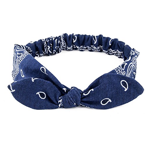 Carede FDDK166-5 6 Pack Elastic Paisley Bandana Knot Headbands Rabbit Ear Bow Headband Turban Headwraps Hair Band thumb #1