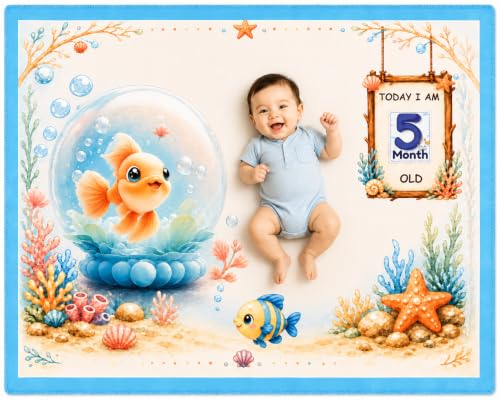 Image of NEW COMERS Baby Monthly Milestone Blanket | 1 to 12 Months Extra Soft Fleece | Best Photography Backdrop Prop | Size - 55 in to 44 inch Super Soft Fabric (Sky Blue)