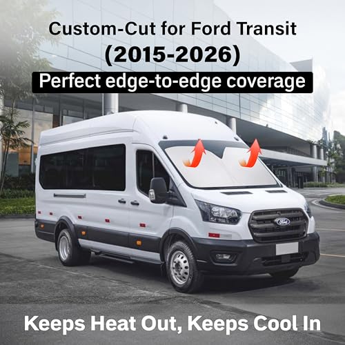 Image of EcoNour Windshield Sun Shade Compatible for Ford Transit 2015-2026 | Van Front Window Sun Visor Protector | Foldable 4-Layer Sunshade | Blocks UV Rays & Keeps Cabin Cool