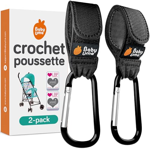 Baby Uma Crochets Poussettes (2 Pièces) - Crochet Poussette, Produits Primés Accessoires de Poussettes, Universel, Supporte Jusqu’à 5 kg, Accessoire...