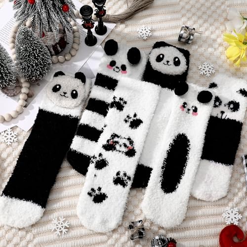 Image of Skicuff 6 Pairs Women Fuzzy Socks Bulk Slipper Warm Sleeping Crew Socks for Women Men Microfiber Soft Holiday Teacher Gifts