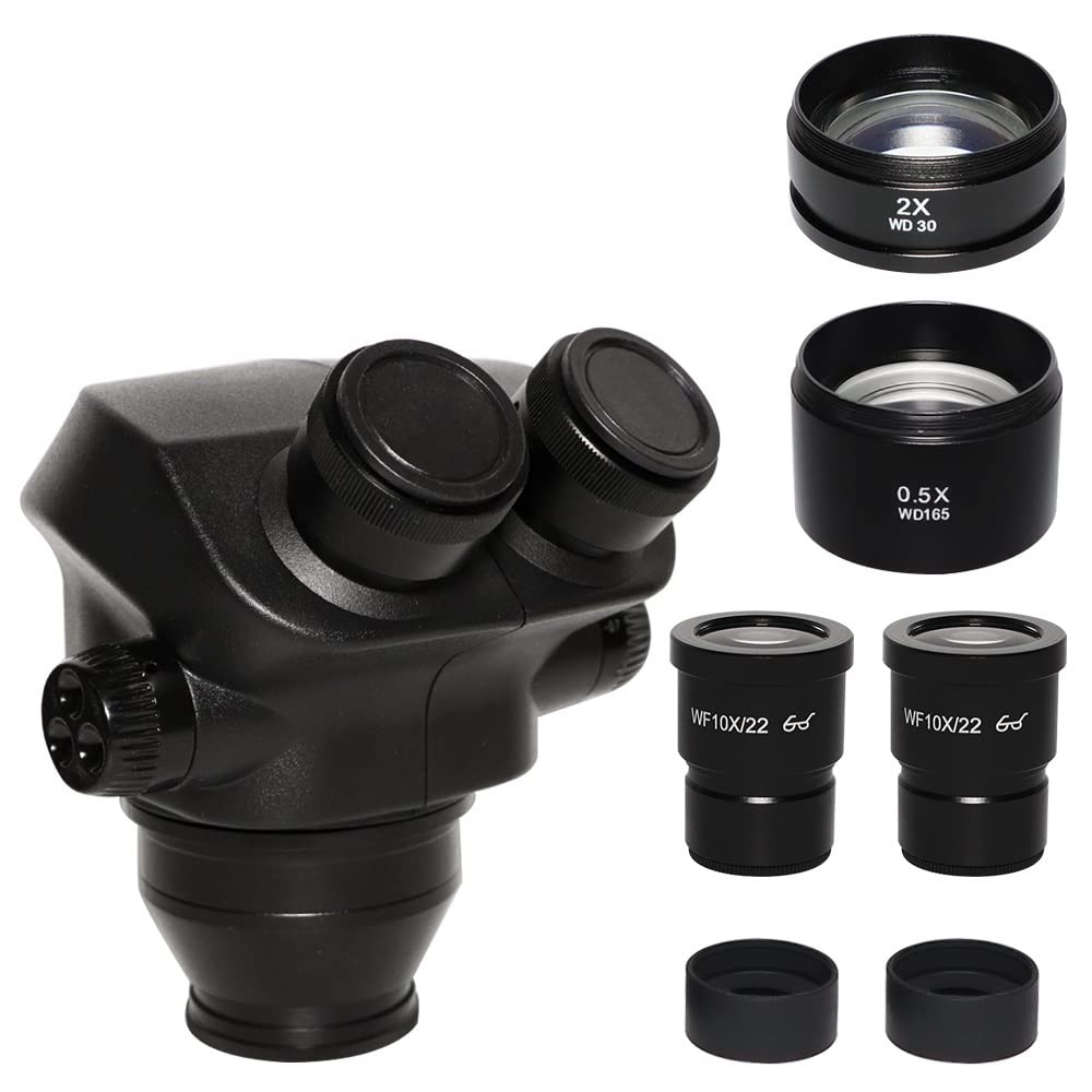 Mikroskop Schwarzes 7X-45X 3.5X-90X Simul-Focal Binokulares Mikroskop +0.5x 2.0x Hilfslinsen-Okular Kontinuierlicher Zoom Stereo-Mikroskopkopf(3.5-90X)