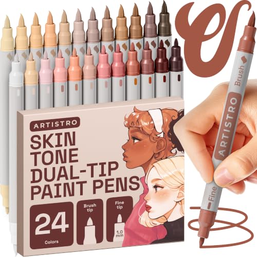 ARTISTRO 24 Skin Tones Acrylic Paint Markers - Paint Pens for Drawing - For Fabric Rock Glass Wood Molds - Arts & Crafts Gift for Adults Teens Kids Classroom Must Haves & School Supplies