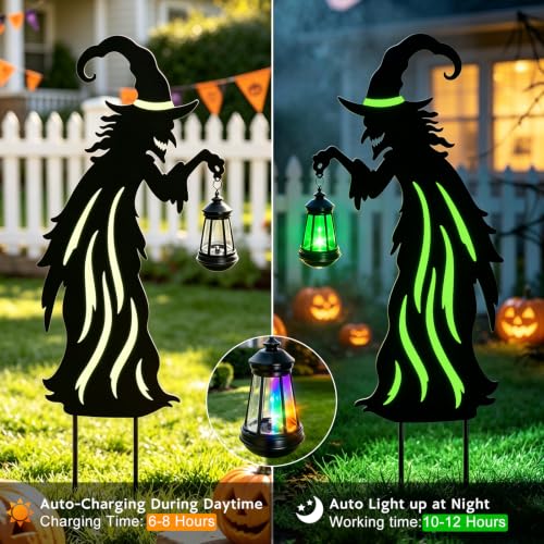 Image of VOOKRY 31.5 inchHalloween Witch Lantern Outdoor Decor,Solar Lighted Witch Stake