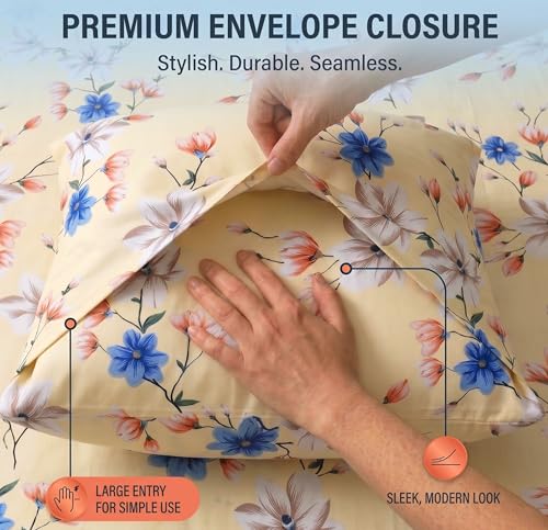 Image of VAS COLLECTIONS Cotton Pillow Cover Set of 2 (17x27 Inches) | Ultra Soft Breathable Pillow Cases for Bed | Skin Friendly, Fade Resistant & Comfortable Pillow Covers for Bedroom Decor (Blue & Beige)