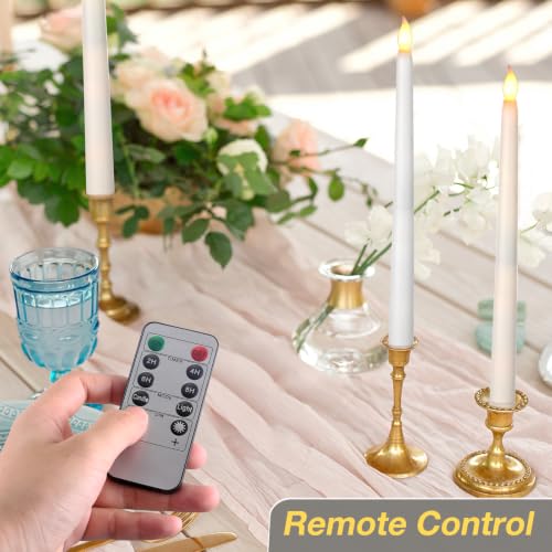 Image of Tuanse 24 Pack Flameless Flicker Taper Candles Bulk with Remote and Timer, Battery Operated LED Warm White Taper Candles Light for Home Wedding Decoration Gifts (Beige,White,11 Inch)