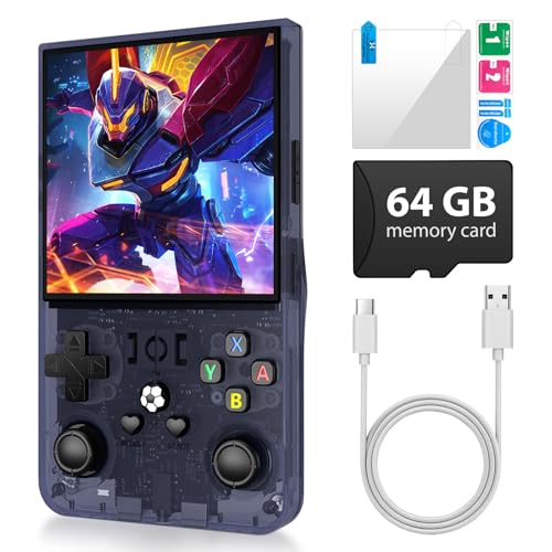 Image of R36MAX Retro Handheld Game Console, 4.0 inch RetroGaming Console with 64GB Memory, Portable Retro Videogames Console, 4000mAh Battery, Support 30+Emulators, Transparent Gray