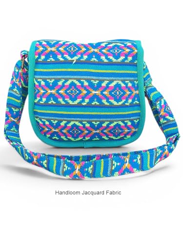 Image of The House of tara Ethnic Handloom Crossbody Sling Bag | Embellished with Tassels and Trims. Flap Closure Snap Button | Multicolour Crossbody Bag for Women | Handmade | Elegant Design