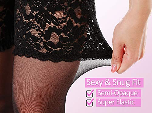 G&Y Thigh High Stockings with Silicone - 15D Sheer Lace Top Nylon Stay Up Pantyhose for Women3