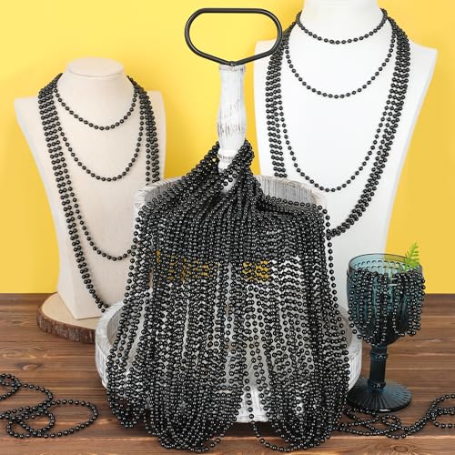 Image of 72PCS Mardi Gras Bead Necklace, Halloween Black Bead Necklaces Stuff Accessories, 33 inch Mardi Gras Beads Necklace Costume, Festival Parade Throw for Halloween Wedding Party Events Supplies Decorations