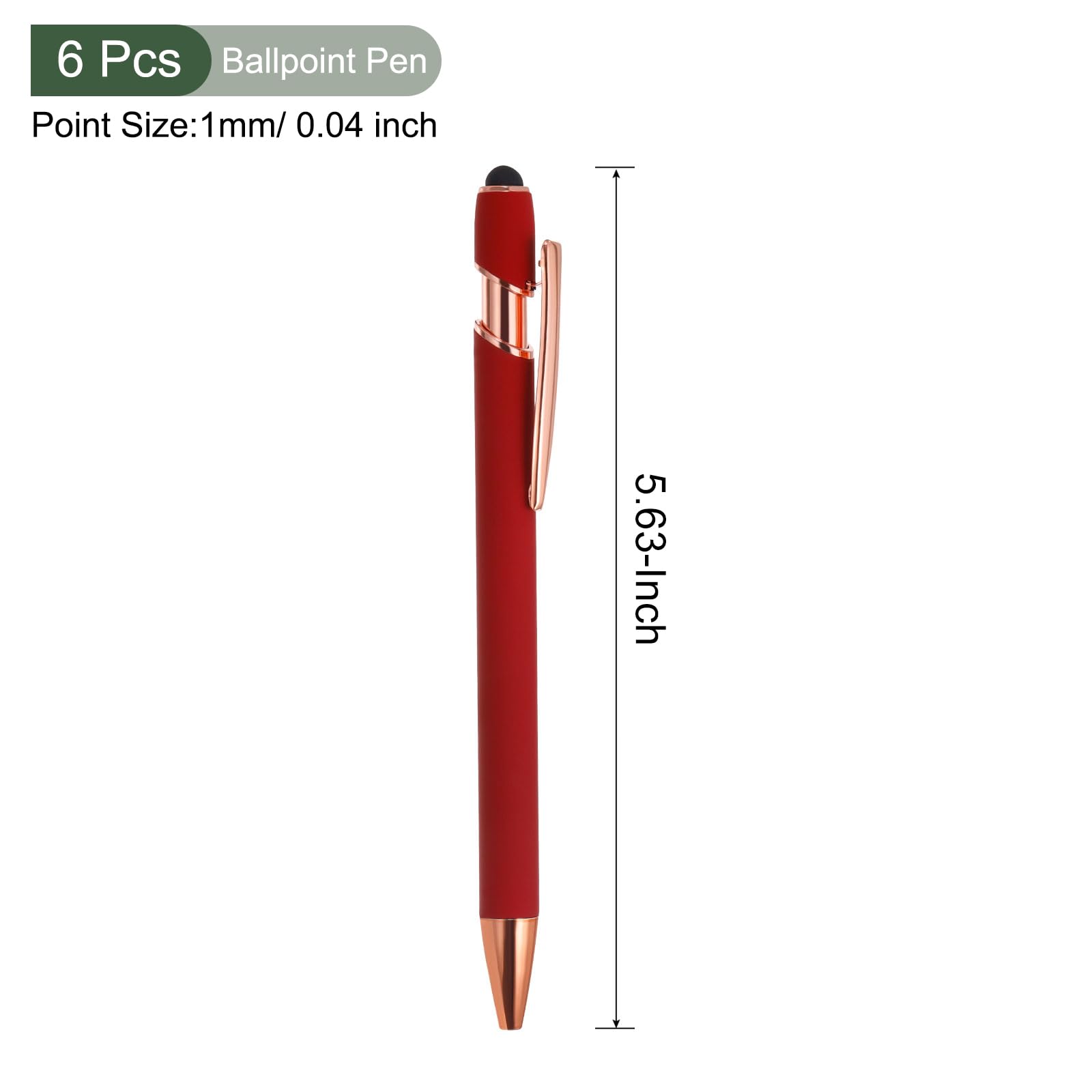 YOKIVE 6 Pcs Ballpoint Pen with Stylus Tip, 2 in 1 Black Ink Metal Stylus Pen 1.0mm Medium Point Style 2 - Image 2